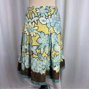 Weekend by Max Mara Embroidered Midi Skirt Sz 6 Lined A Line Cotton/ Silk READ